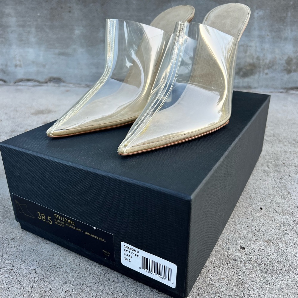 Yeezy Season 8 PVC wedge Mule pump 110MM color is Cristal size 38.5